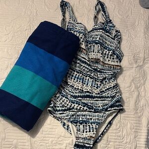 Blue and White Patterned Swimsuit